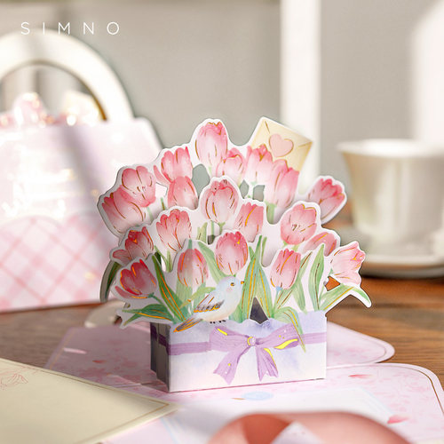 3D立体折叠精致烫金节日贺卡芯陌