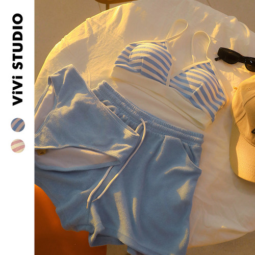 ViviStudio韩系新款时尚少女分体泳衣女显白减龄女孩三件套泳装