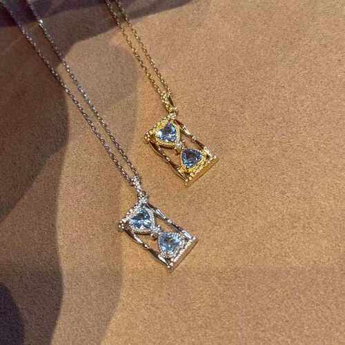 时光海~s925纯银镀18k金沙漏心形项链女小众设计精致感锁骨链
