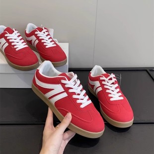 舒适低帮系带休闲运动板鞋 断码 复古红色德训鞋 出口外单 清仓捡漏