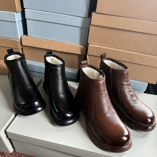 短靴羊毛保暖皮鞋 头层牛皮真皮妈妈棉鞋 舒适雪地靴 清仓捡漏 断码