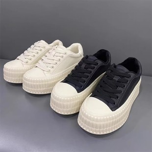 女百搭休闲板鞋 断码 饼干鞋 增高6CM厚底真皮加绒小白鞋 清仓捡漏