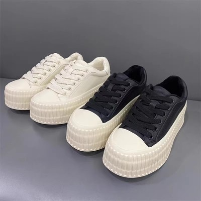 断码清仓捡漏~增高6CM厚底真皮加绒小白鞋饼干鞋女百搭休闲板鞋