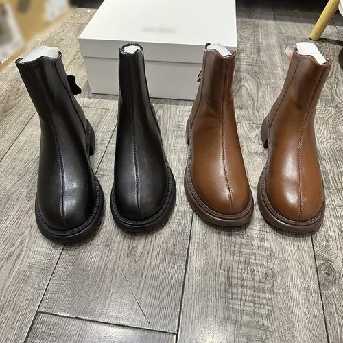 断码清仓捡漏~秋冬英伦复古百搭真皮棕色女马丁靴后拉链瘦瘦短靴