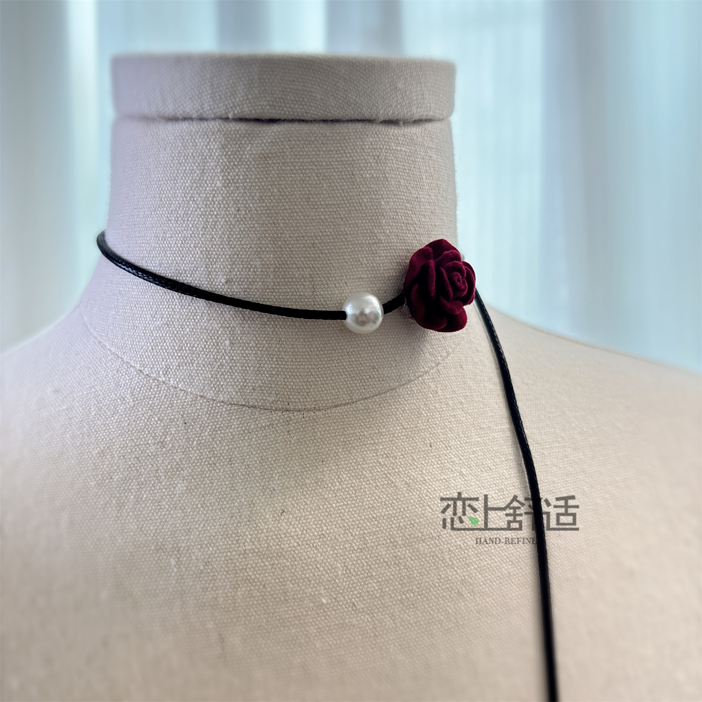 黑红玫瑰项圈复古氛围感颈带绑带
