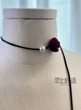 黑红玫瑰项圈复古氛围感颈带绑带