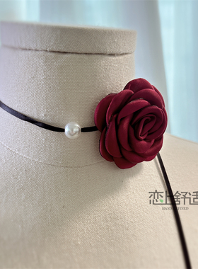 法式复古超仙玫瑰长款绑带choker