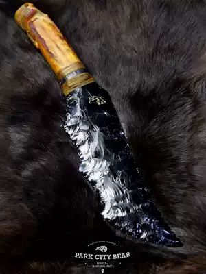 Parker Town Little Bear Pharaoh Stone Blade Natural Obsidian Hand Carved Vintage High-end Collection