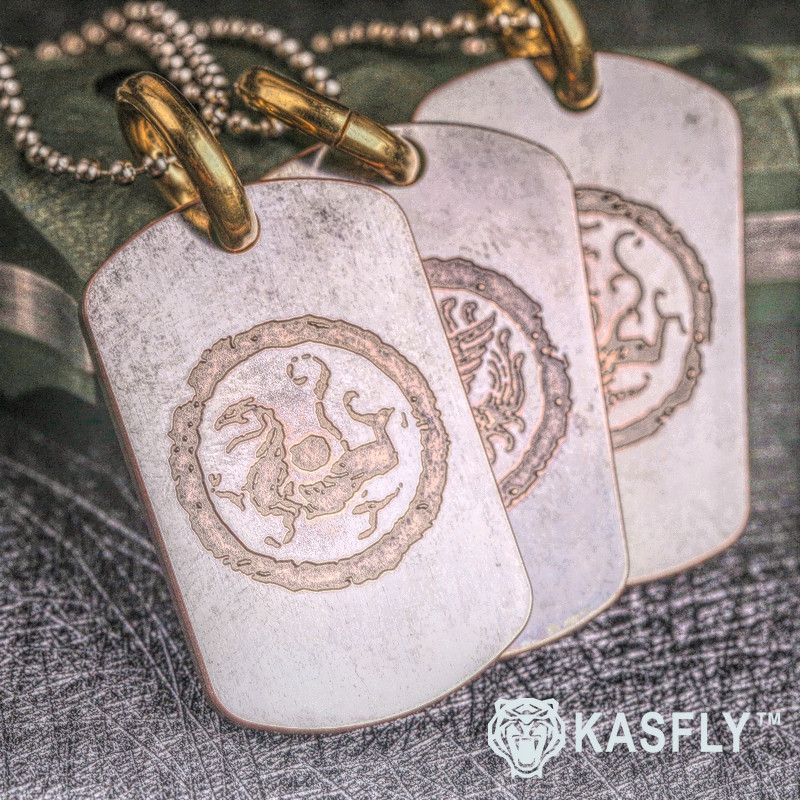 KASFLY/凯撒作四方神兽狗牌项链身份牌四圣兽紫铜EDC把玩美国大兵