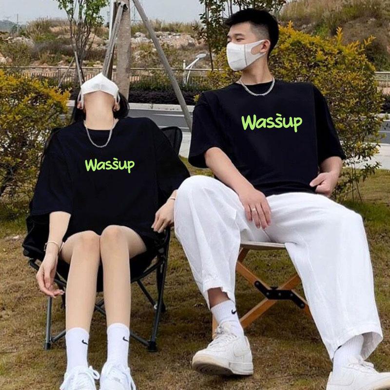 WASSUP潮牌美式休闲情侣款男女秋冬季重磅短袖t恤纯棉加绒打底衫