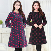 拉链围裙工作服新 收腰长袖 罩衣加长版 女毛绒秋冬厚羽绒服外套修身