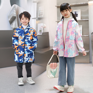 儿童罩衣外穿洋气防水加绒连帽护衣男女秋冬宝宝套羽绒服小孩外套