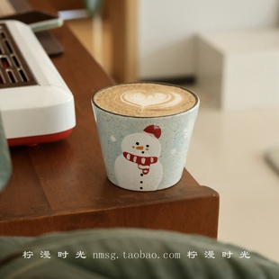 雪人景德镇手作釉下彩月光蓝圣诞雪人猪口杯咖啡杯拿铁拉花杯礼物