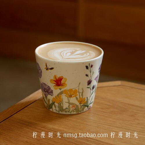 手工泼墨桔梗花复古300ml手握杯
