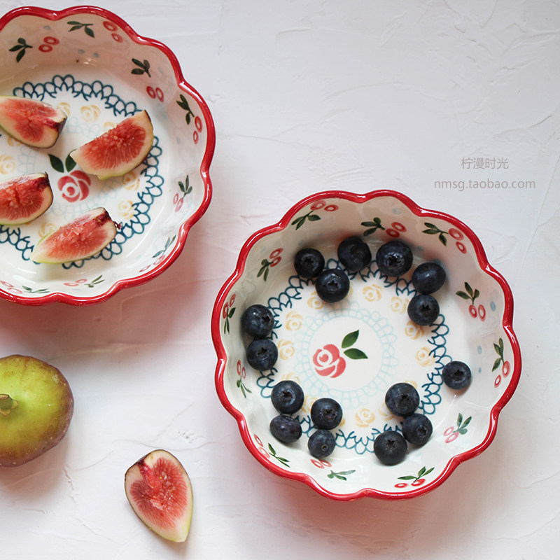 柠漫时光丨日式复古红色樱桃边沙拉甜品水果小碗早餐碗麦片碗陶瓷|ruв категории посуда, посуда, чаша - от Buy2taobao.com для оказания профессиональной услуги покупки агента Taobao