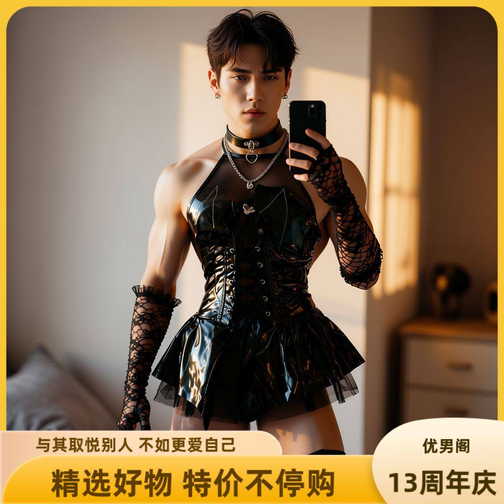性感魅魔漆皮束腰COS恶魔挂脖私房制服网纱潮酷舞台角色扮演套装