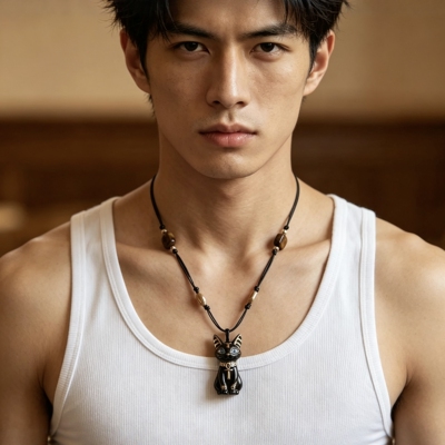 生命之瞳法老男士埃及猫毛衣链G猫咪安卡虎眼石手工串珠帅哥项链