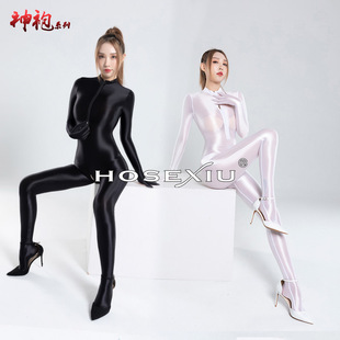 【神袍系列】男士大码丝滑高弹舒裆部拉链伪娘塑身舍宾连体衣