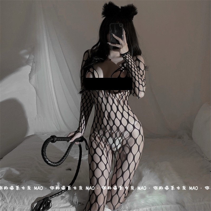 撕撕乐！镂空绳衣性感透视连体衣女网袜全身长袖紧身渔网丝袜内衣