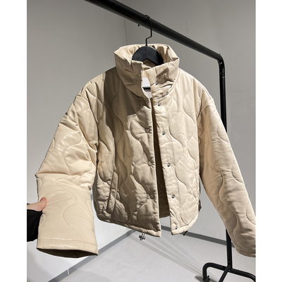 立领绗缝加厚保暖PU皮衣棉服