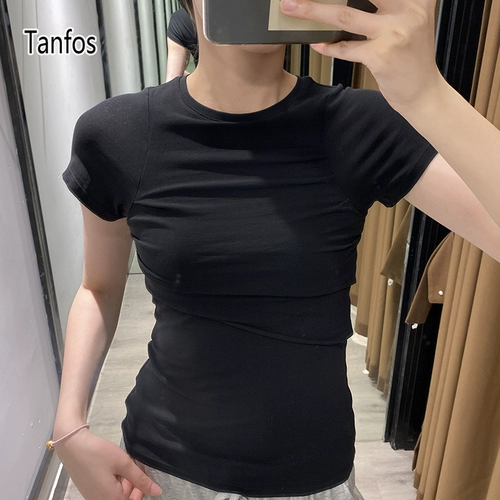 053022C ОК, черный/серо -белый нерегулярная складка, круглая шея с короткой хлопчатовод