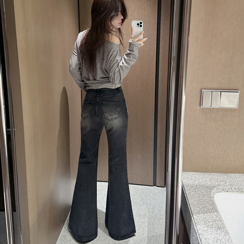 Partysu 韩国进口 官网直邮 冬季 Ivy 喇叭型剪裁牛仔裤