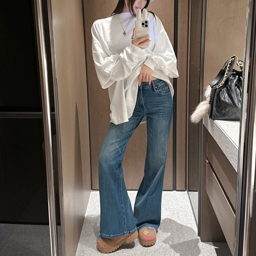 Partysu 韩国进口 官网直邮 冬季 Ragic  拉绒微喇牛仔裤