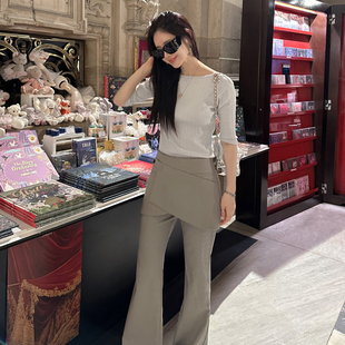 Partysu韩国进口官网直邮2024春 Laven弹性好柔软的露背船领 T 恤