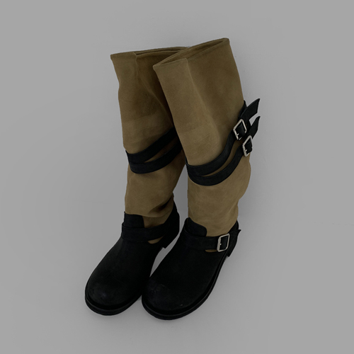 Partysu 韩国进口 官网直邮 2025冬  Howell 手工拼色搭扣靴子