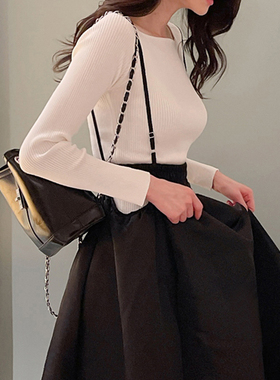 Partysu韩国进口官网直邮2024冬女Rhett 罗纹面料方领修身针织衫