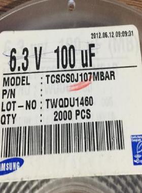 钽电容6.3V100UF  B型3225  TCSCS0J107MBAR  全新原装