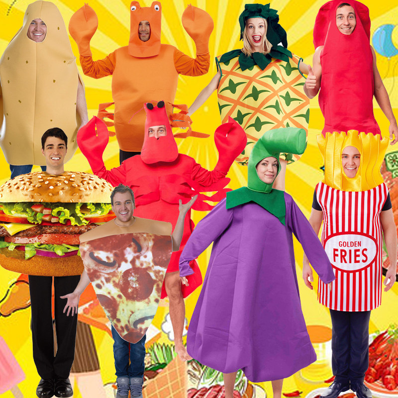 万圣节创意cosplay食物表演披萨牛排龙虾啤酒薯条人偶表演服装