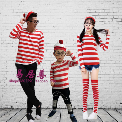 万圣节亲子装聪明的沃里 Where's Wally英国动漫服舞会派对情侣装