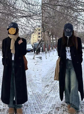 ii studio 秋冬高级感正肩黑色高支羊毛呢大衣女长款加厚呢子外套