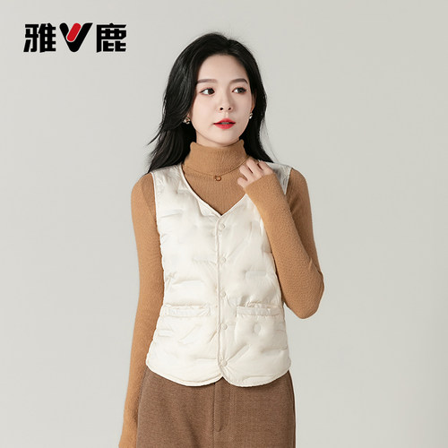 雅鹿按扣内穿加绒羽绒马甲女