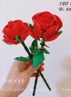 拼图拼搭花束40460玫瑰花鲜花卉盆景拼装中国积木女孩情人节礼物