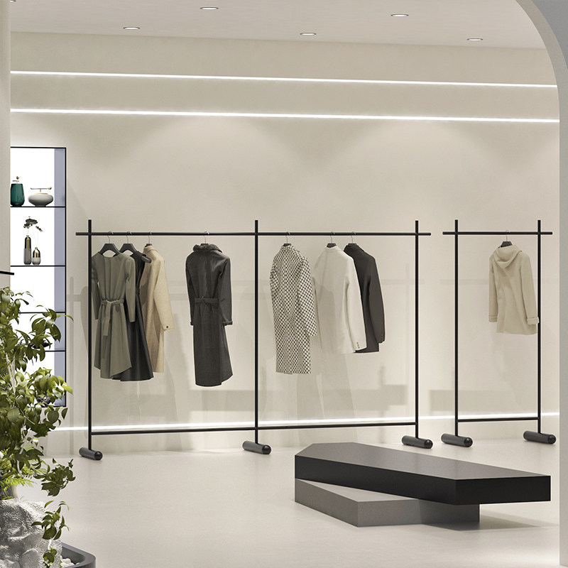 服装店展示架落地式中岛架不锈钢服装架黑色衣服架女装店货架男装