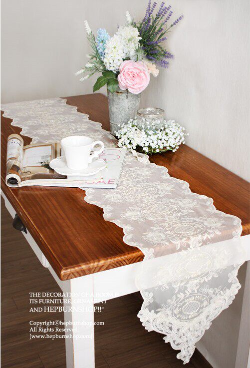 韩国进口正品 蕾丝爆款桌布餐桌茶几鞋柜盖巾装饰桌旗白色象牙色