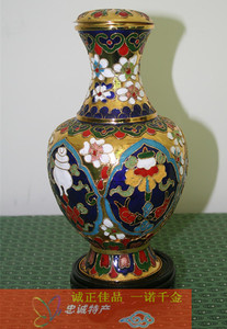出口工艺礼品 北京景泰蓝花瓶（珐琅）吉祥宝瓶12寸花丝包邮