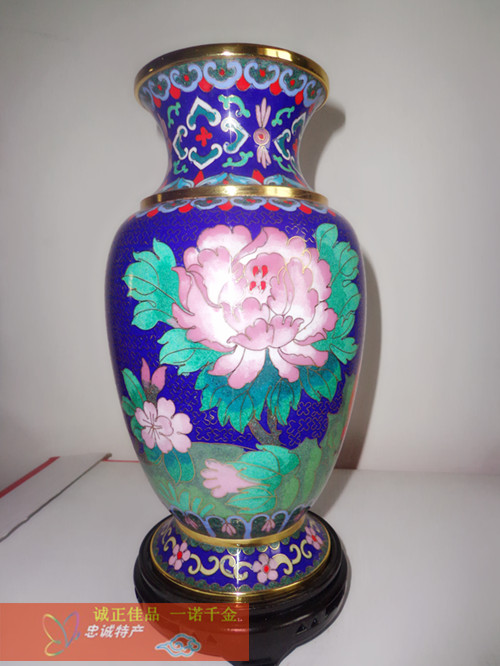 出口工艺 景泰蓝花瓶(珐琅)金花牡丹喜鹊10寸金花实地 蓝或红