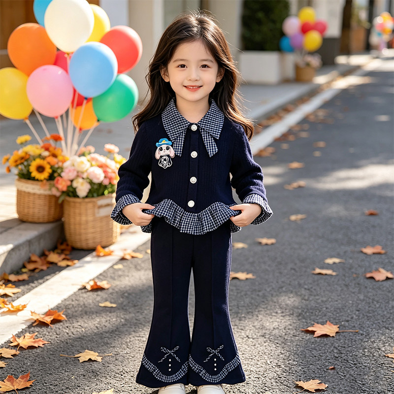 女童套装春秋装儿童针织衫喇叭裤两件套洋气小女孩朱迪警官衣服潮