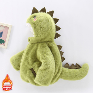 男童外套秋冬装儿童连帽加绒加厚毛毛衣宝宝超可爱恐龙冬装保暖潮