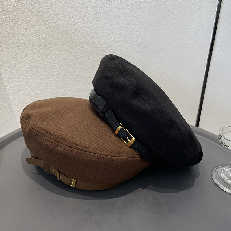 2024秋冬款皮带扣贝雷帽女时尚高级感气质百搭优雅高品质平顶帽潮