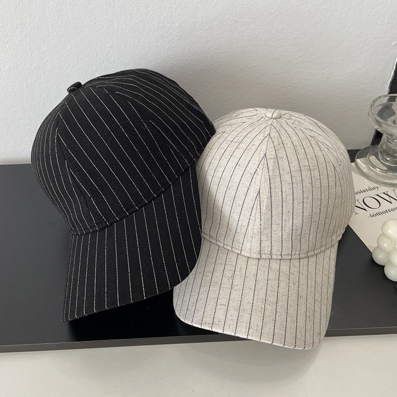 韩版条纹棉麻透气棒球帽子女春夏时尚休闲百搭软顶品质鸭舌帽潮