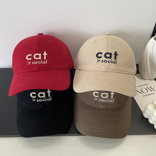CAT可爱字母刺绣软顶棒球帽子女时尚休闲个性潮流逛街百搭鸭舌帽