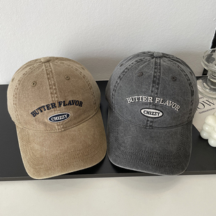 BUTTER字母刺绣水洗棒球帽子女复古时尚 潮流休闲软顶鸭舌帽男 个性