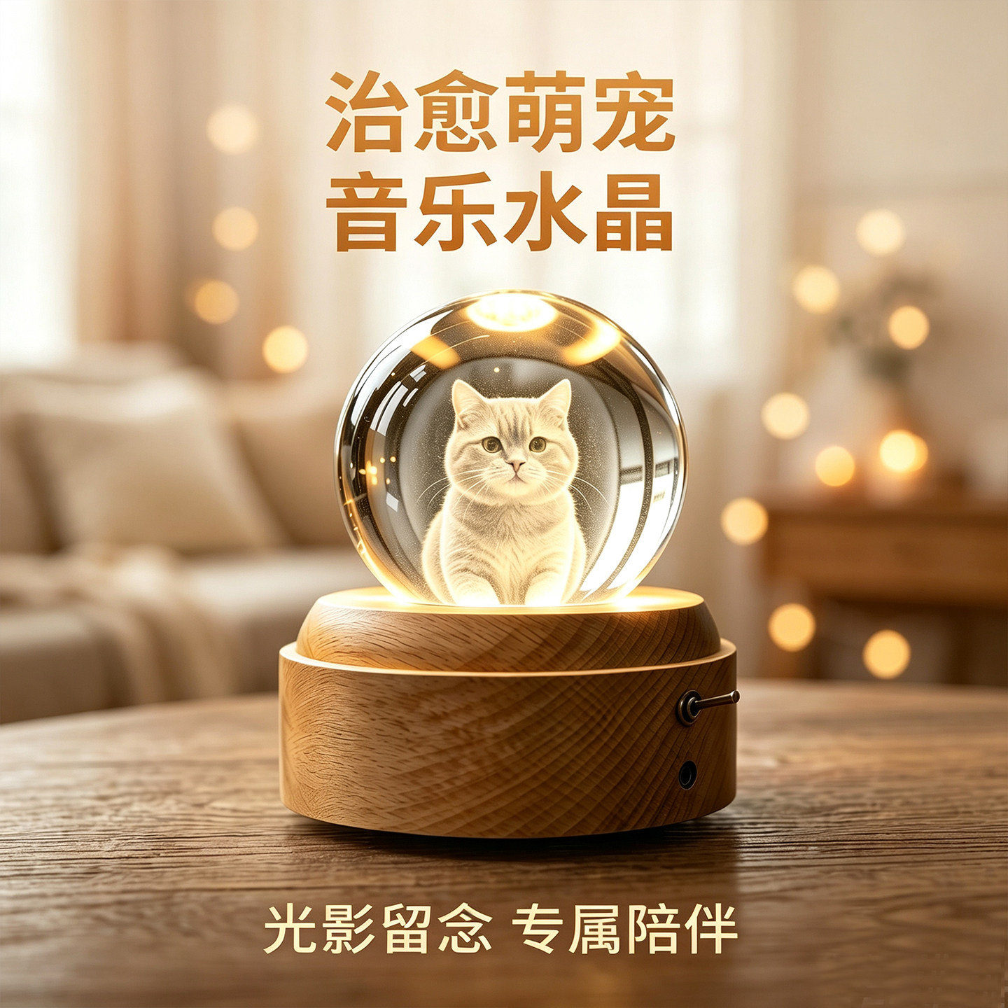 宠物照片定制3D内雕发光音乐盒