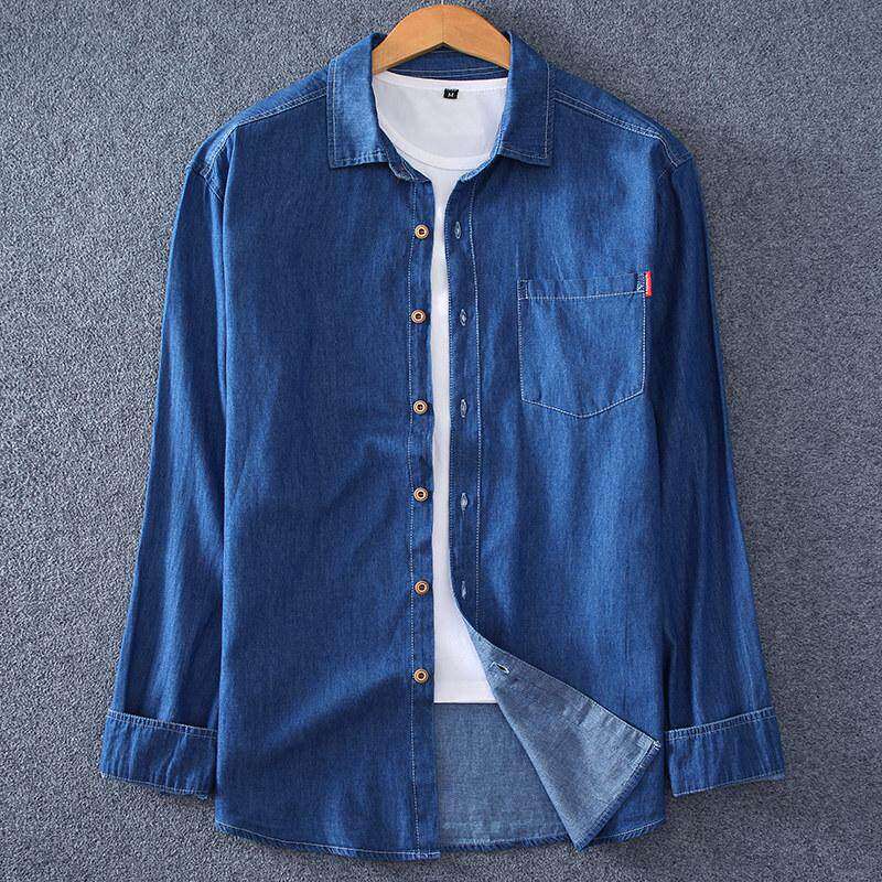XL-8xL纯棉长袖牛仔衬衫男衬衫