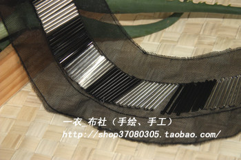 黑色珠子 领花 布贴 /手缝珠片亮片 蕾丝/ 宽39*高25cm 不带胶