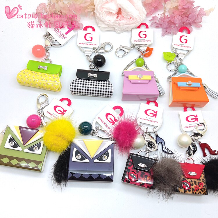 韩国饰品Aznavour小怪兽手提包男女韩版汽车锁匙钥匙扣圈链包挂件